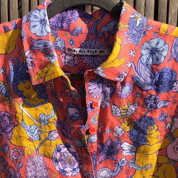 Print All Over Me XXXL 100% Linen Shirt Dress - Picture 3 of 13